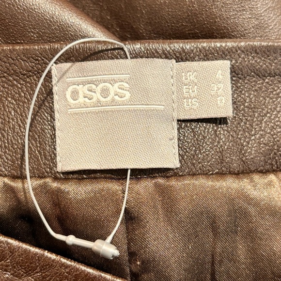 ASOS Sz 0 Brown Leather Wrap Midi Skirt Smooth and Patterned Lined Belted NWOT - Picture 6 of 11
